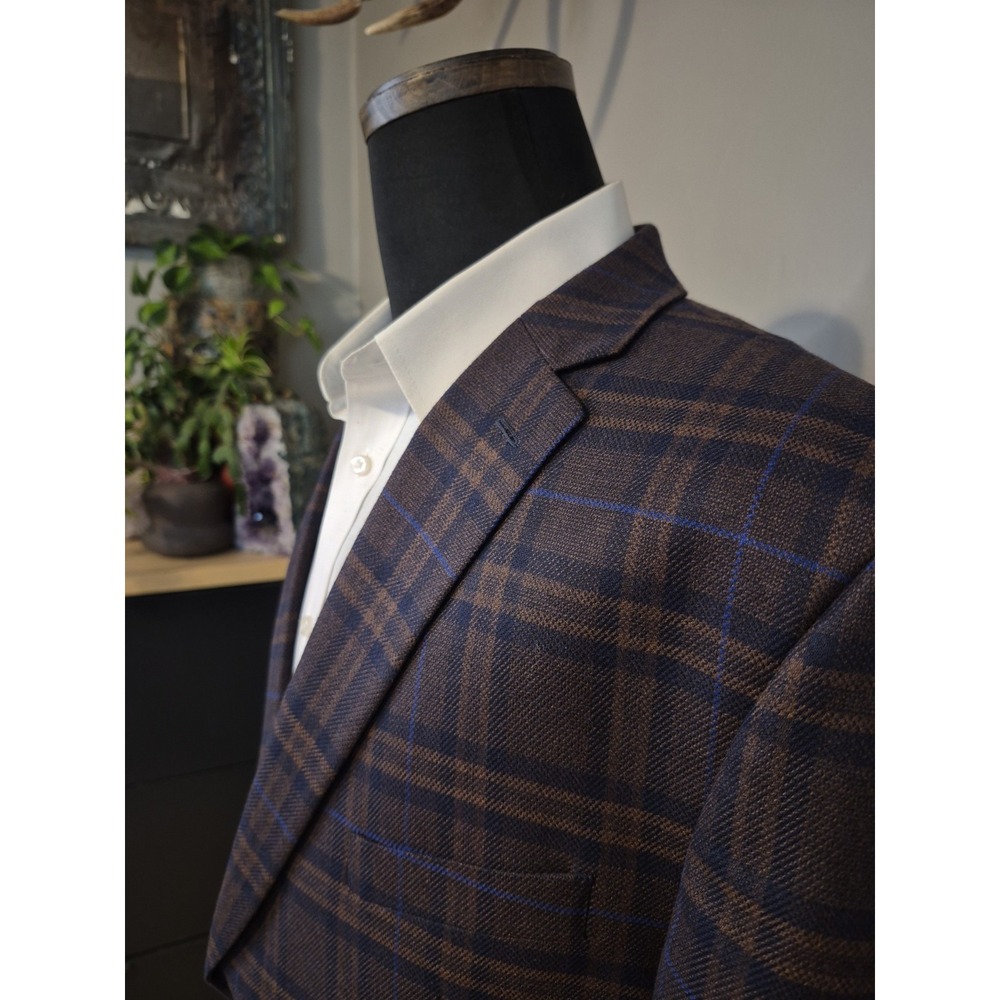 Michael Kors Men's Two Button Sports Coat 46 L Blue Brown Check